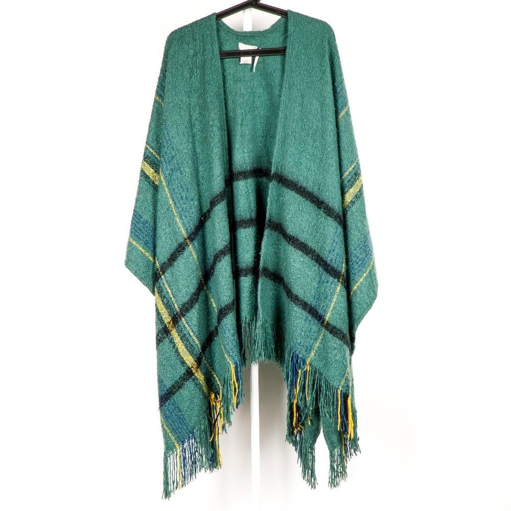 Free People Plaid Wrap OS Green Acrylic Plaid